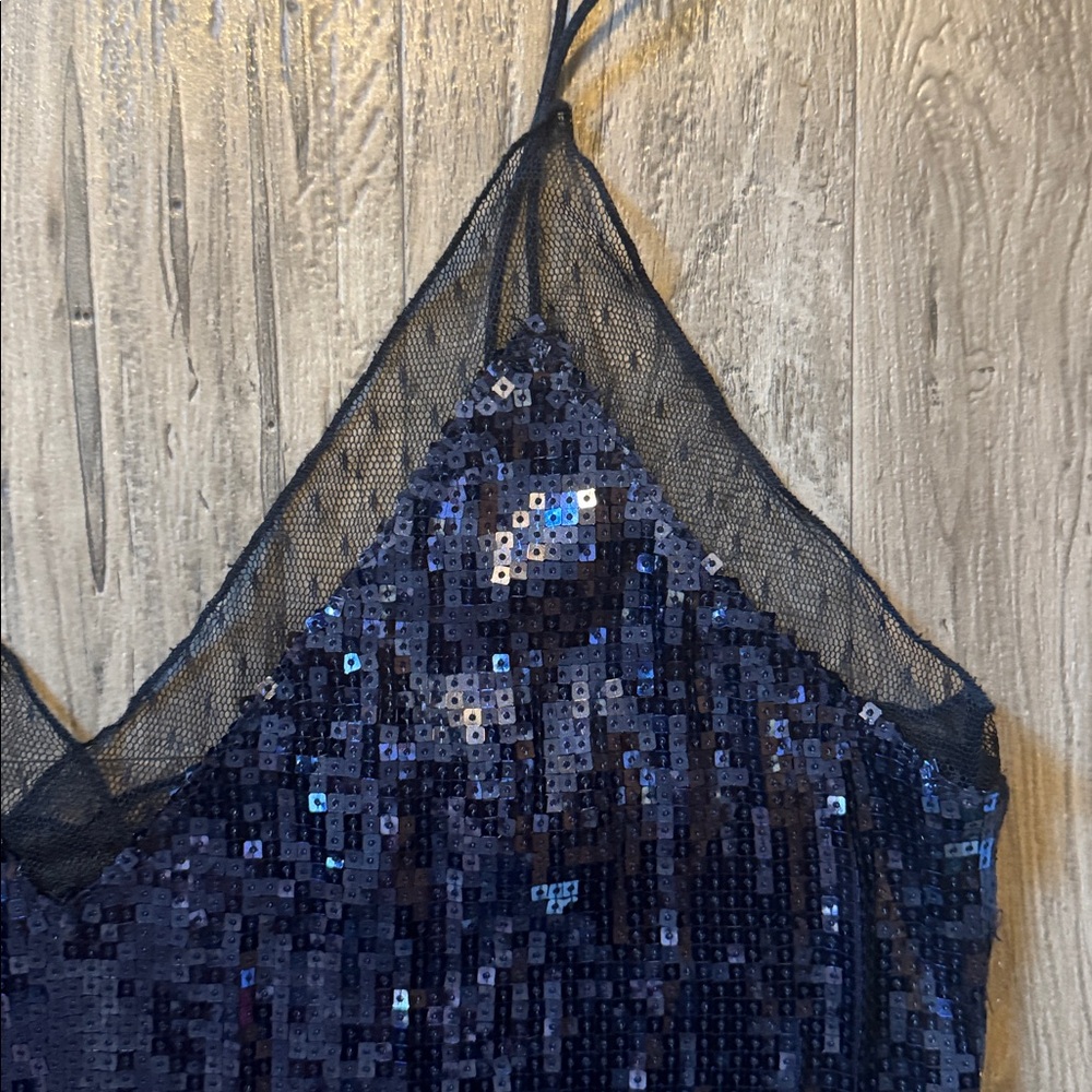 Free People-Blue Sequin with Black Mesh Top-Size M - Picture 4 of 7